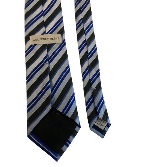 Geoffrey Beene Mens Silk Tie Striped Blue Gray Accessory Office Work Formal Gift - Picture 4 of 7